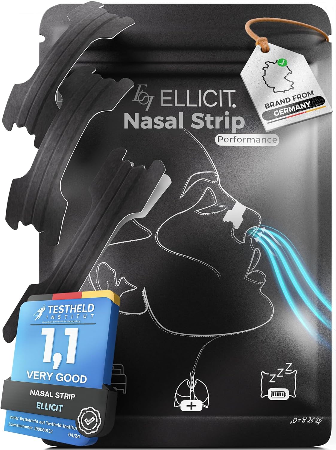 Ellicit Premium Anti-Snoring Nasal Strips — pack of 30 black nose strips